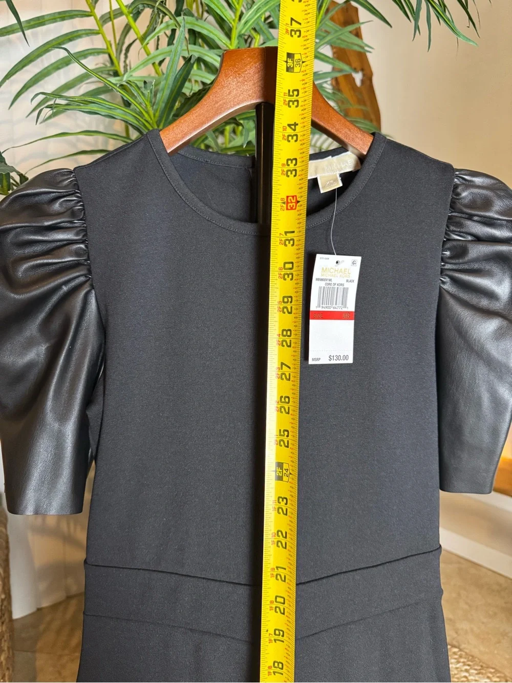 Michael Kors Black leather Puff-Sleeve Dress - xs